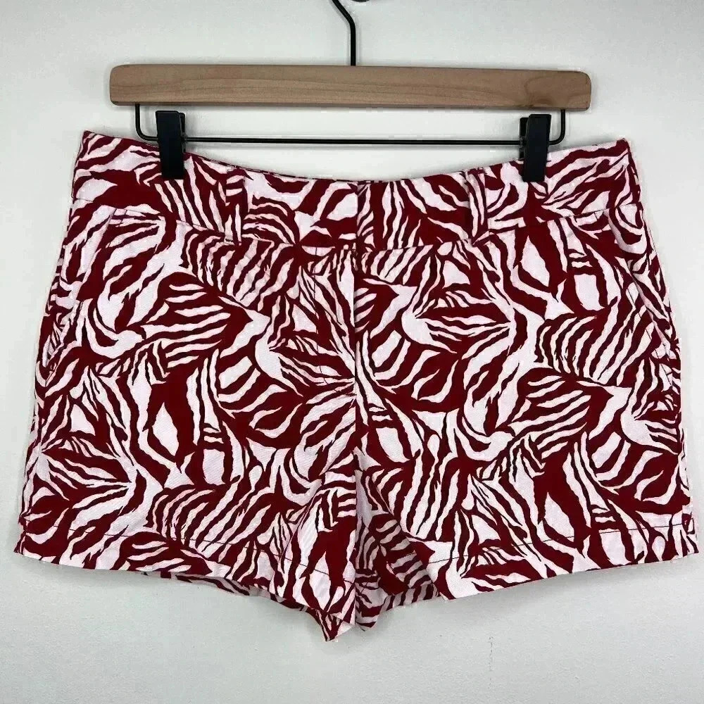 NWT - LOFT Zebra Print 4" Chino Shorts - Pockets - Fun Cranberry & White Design